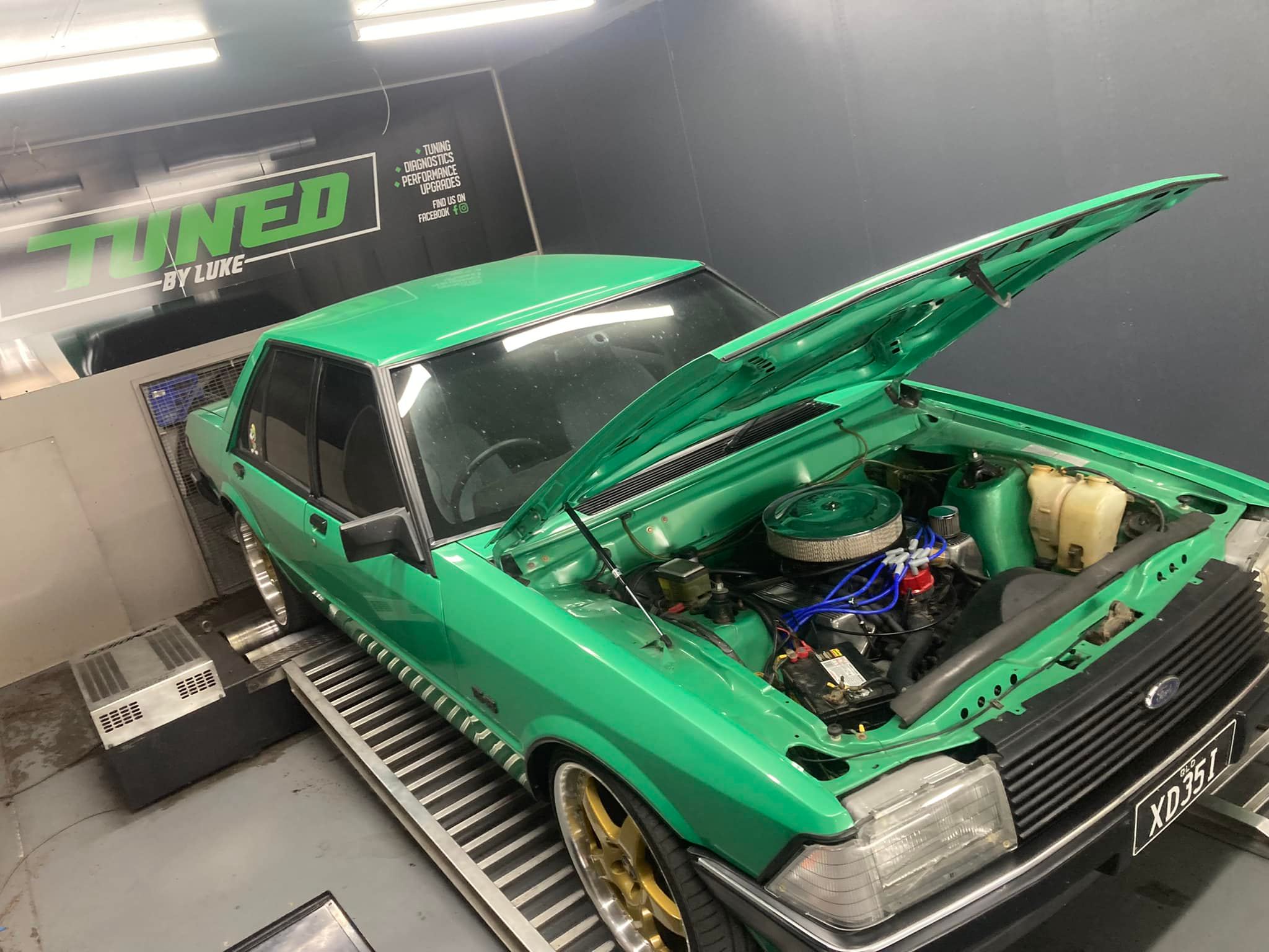Vehicle being tuned on the dyno
